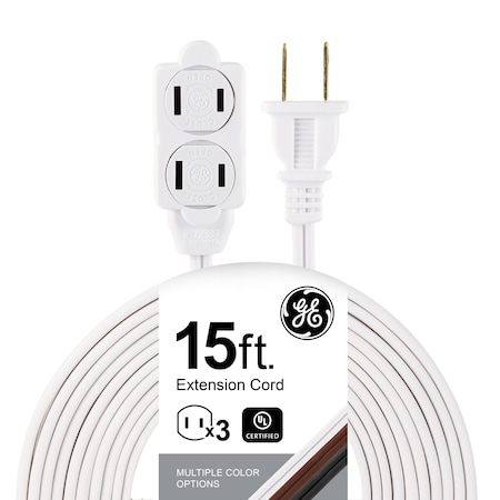 Ge Extension Cord, Indoor, 3 Outlets, White, 15 ft 51962